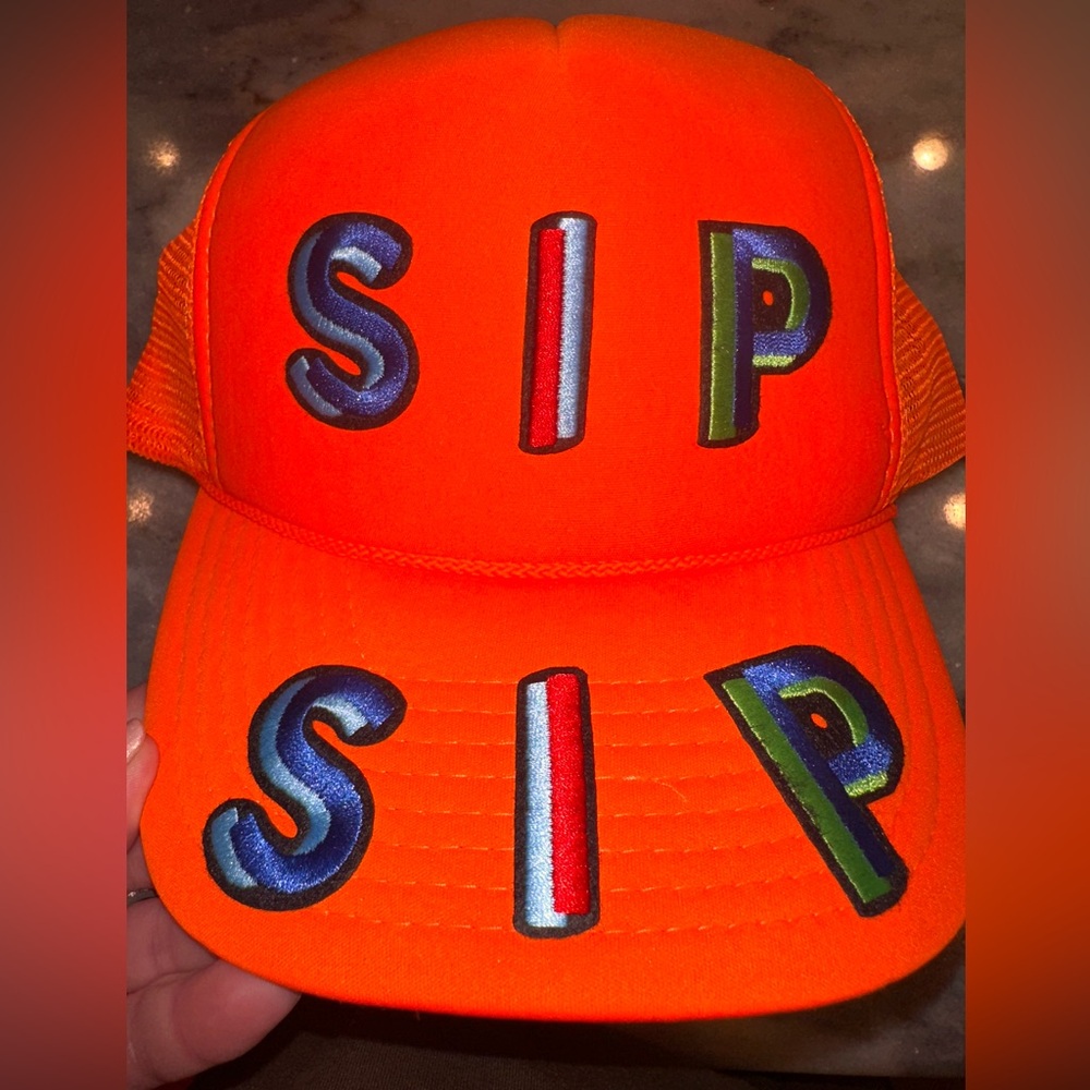 NWT CUSTOM Bright Orange Cap with Colorful SIP Patch Design Hat